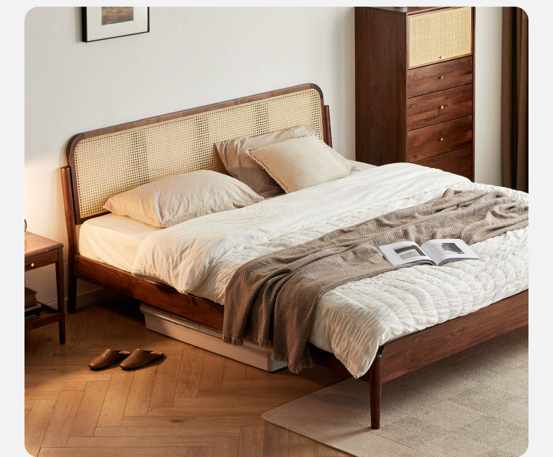 North American Black Walnut Solid Wood Rattan Bed
