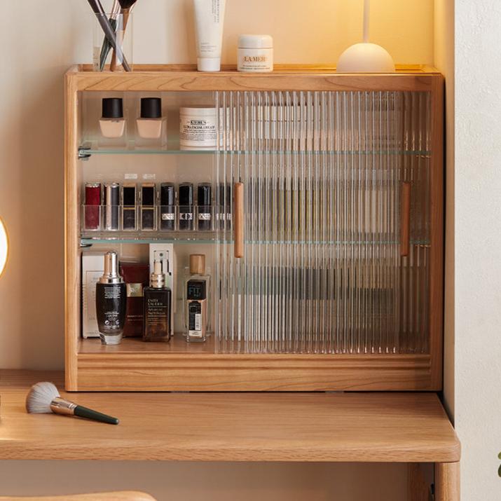 Cherry Solid Wood Glass Sliding Door Sideboard.