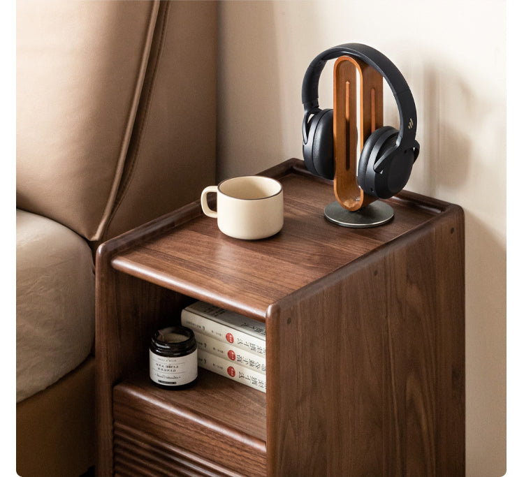 Black Walnut Solid Wood Nightstand Narrow Night Light.