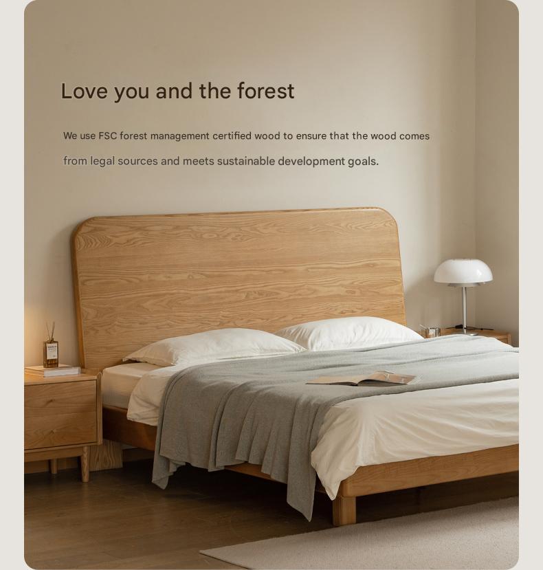 Ash Solid Wood Bed Simple High Headboard.