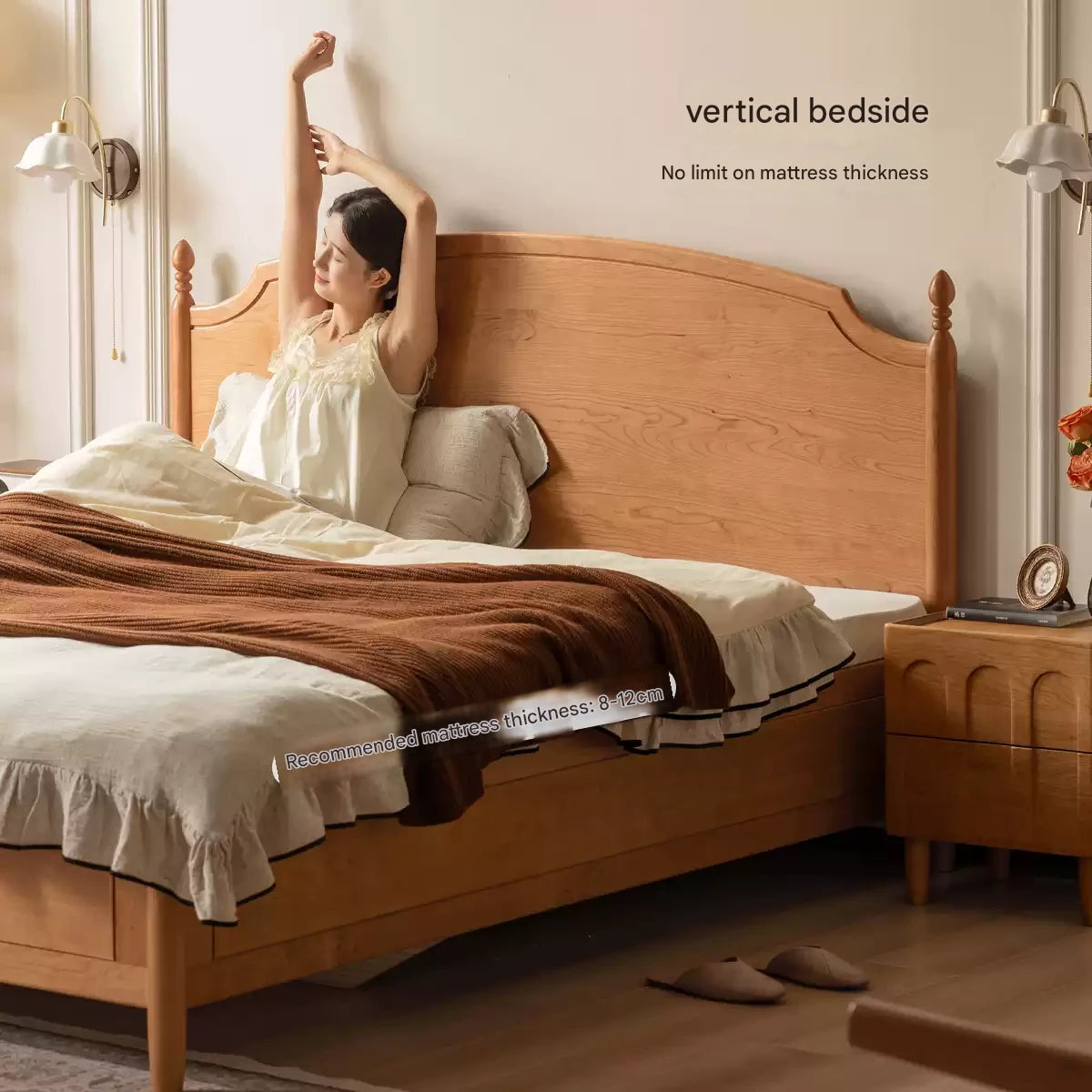 Cherry Solid Wood French Retro Storage Bed