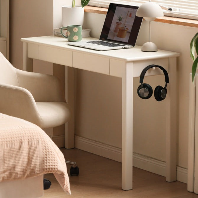 Poplar Solid Wood Modern Narrow Cream Style Drawer Desk