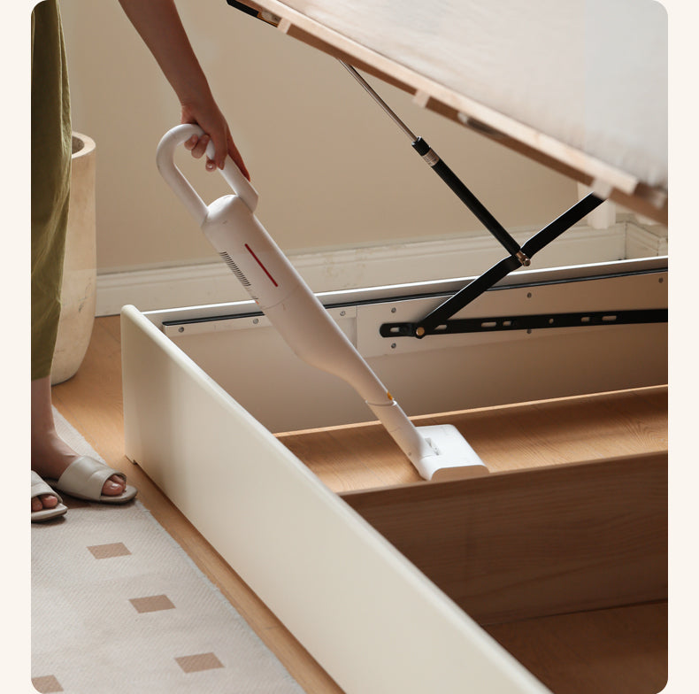 Rubber Wood,Poplar Solid Wood Box Bed, Cream Storage Bed