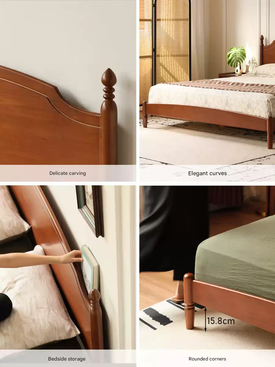Poplar, Cherry Solid Wood French Retro Large Board Bed