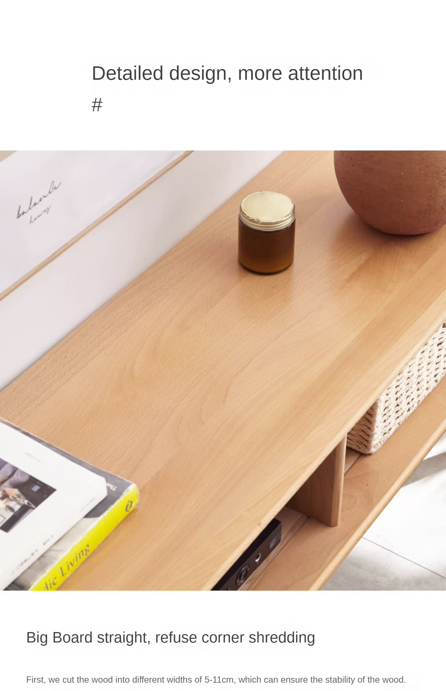 Beech Solid Wood TV Cabinet Open Storage.