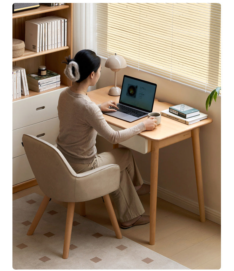 Beech Solid Wood Office Desk with 2 Drawers