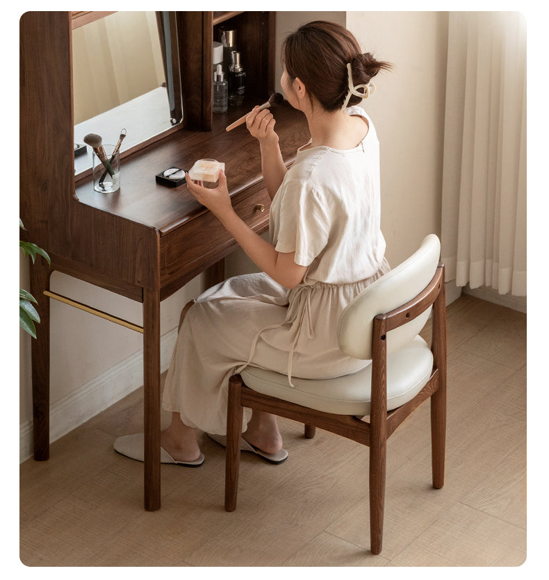 Black Walnut, Ash Solid Wood Modern White Soft Makeup Chair