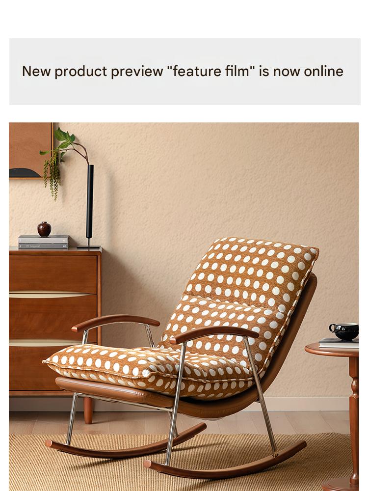 Fabric medieval style rocking chair.