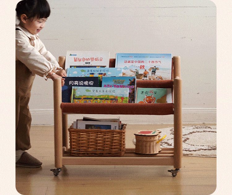Poplar Solid Wood Movable Children's Bookshelf