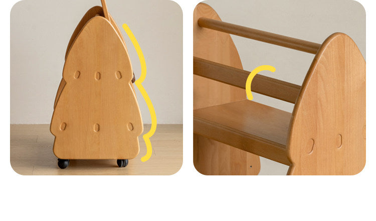 Beech, Poplar Solid Wood Movable Kids Bookshelf with Wheels, Multifunctional Storage