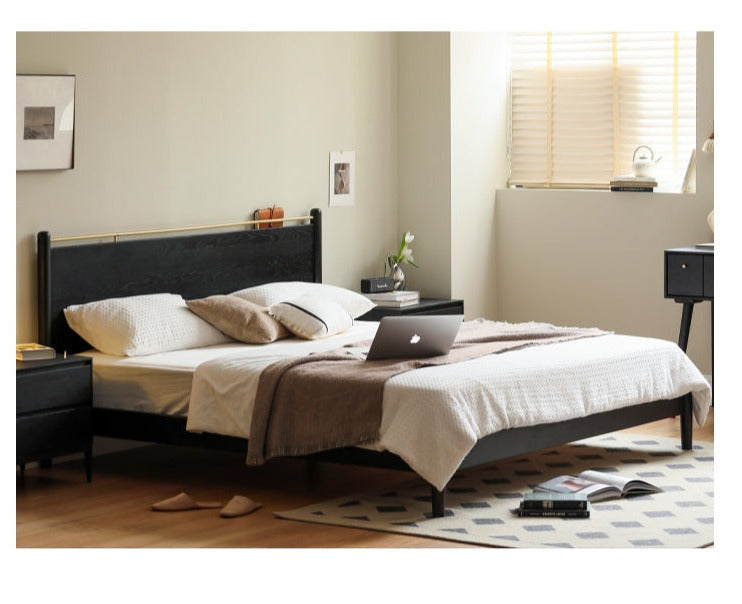 Oak Solid Wood Black Retro American Bed