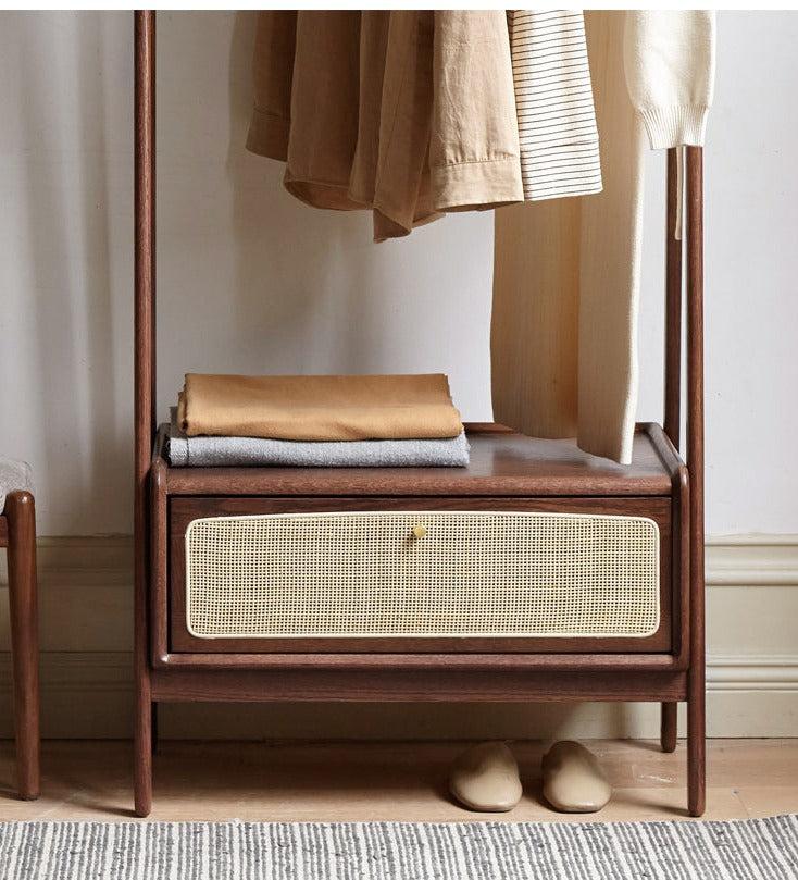 Oak Solid Wood Rattan Hanger Multi-Functional Coat Rack