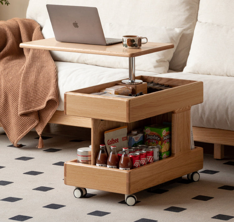 Oak, Cherry, Black Walnut, Ash Solid Wood Rotating Mobile Side Table