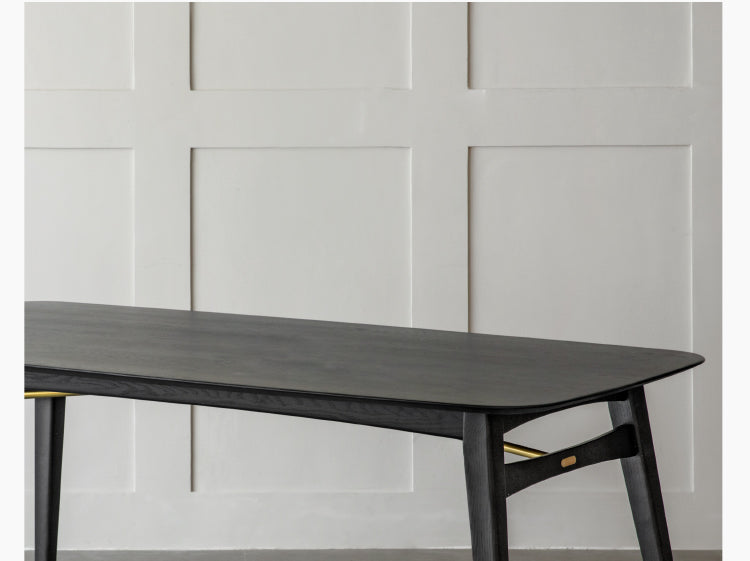 Oak Solid Wood Light Luxury Italian Black Dining Table"