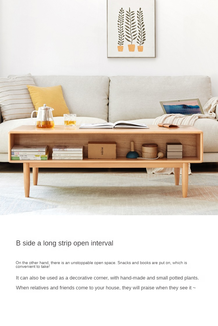 Beech Solid Wood Glass Sliding Door Coffee Table