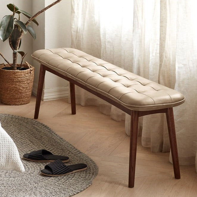 Oak Solid Wood Genuine Leather Bench