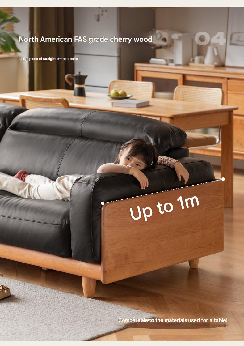 Cherry Wood Solid Wood Modern Leather Sofa