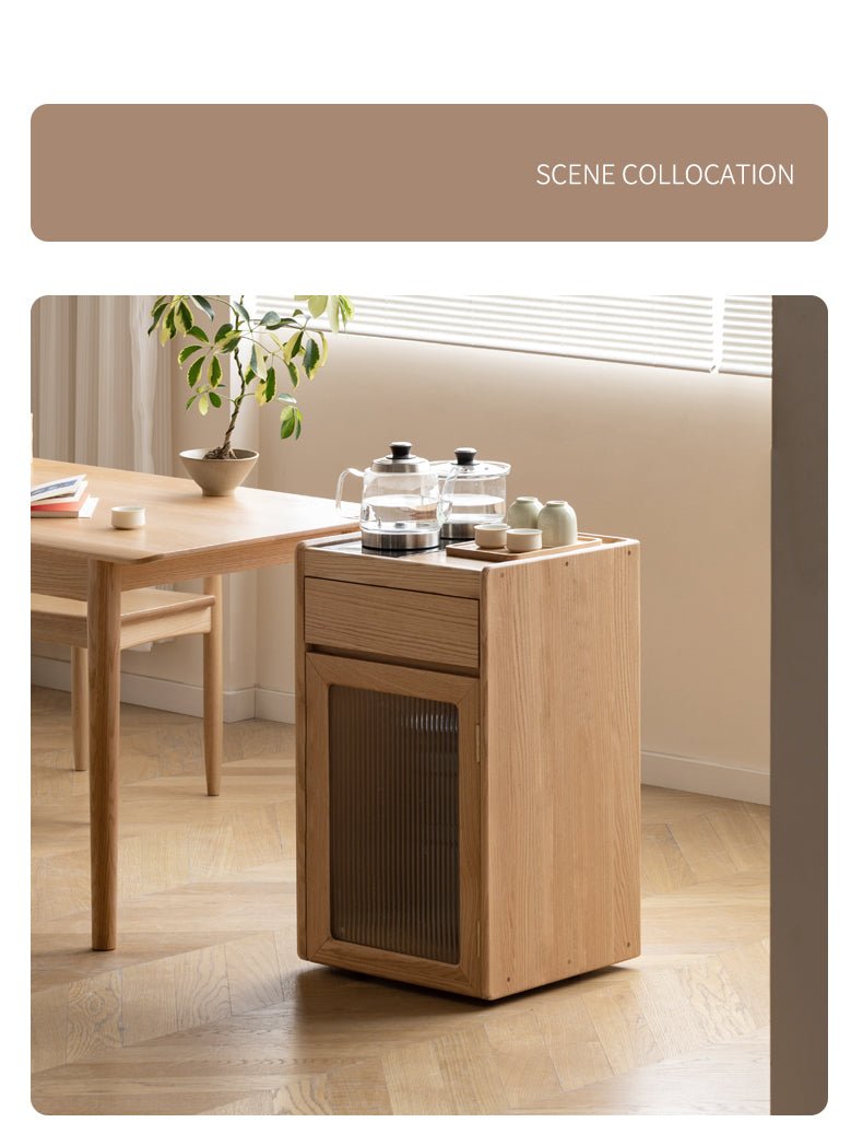 Black Walnut, Oak Solid Wood Movable Tea Cabinet