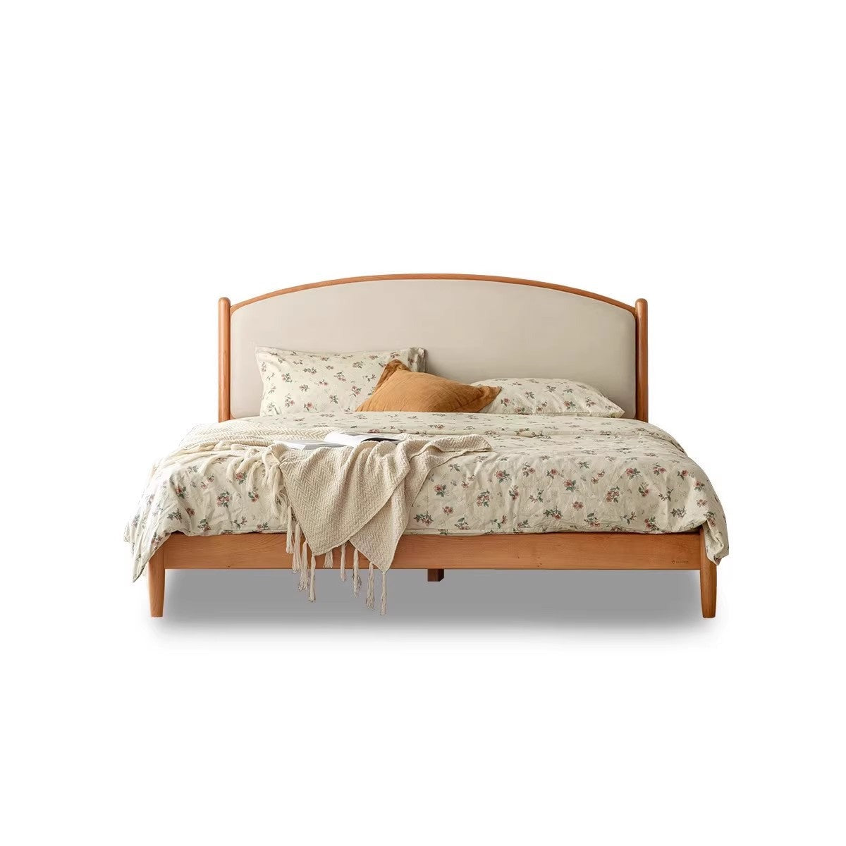 Cherry Solid Wood Bed Technology Сloth Cream Style