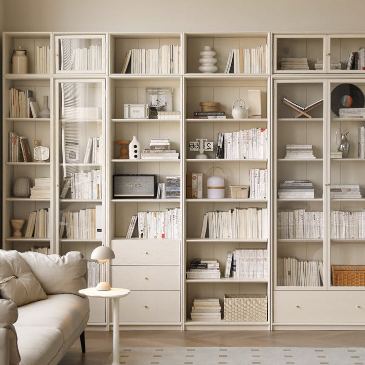 Oak Solid Wood Combination Bookcase Glass Door Floor-to-ceiling Bookshelf