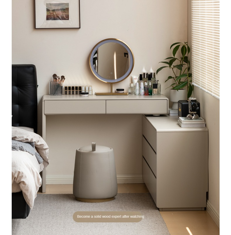 Poplar Solid Wood Retractable Dressing Table Light Luxurious Drawer