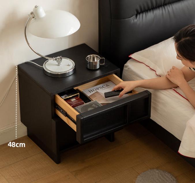 Oak Solid Wood Modern Black Storage Nightstand