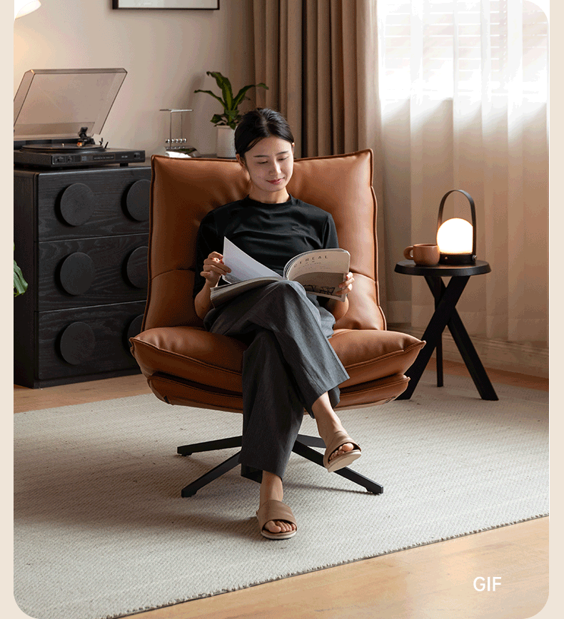 Italian Modern Swivel Lounge Chair with Upholstered Cushion eco leather