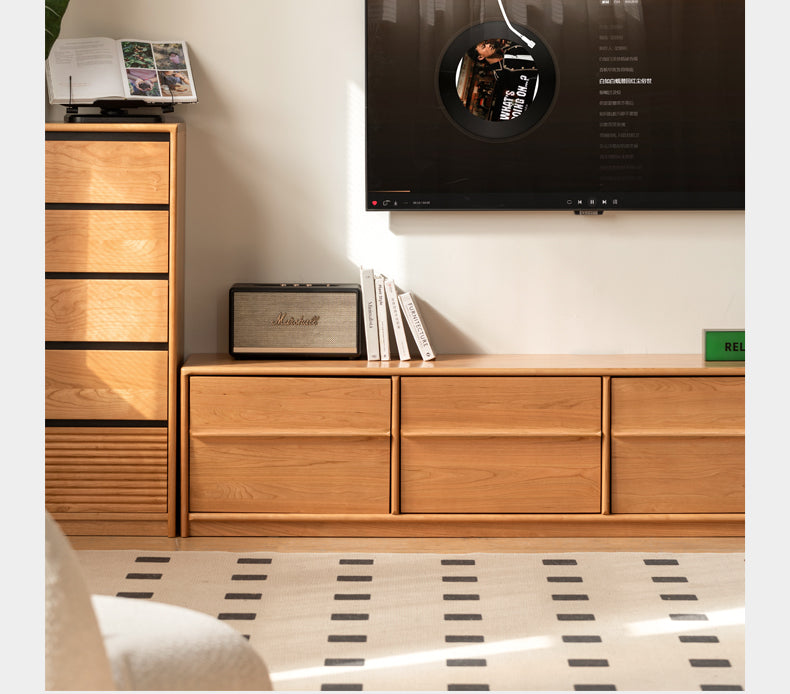 Сherry Solid Wood Modern Floor Storage Locker TV Cabinet.