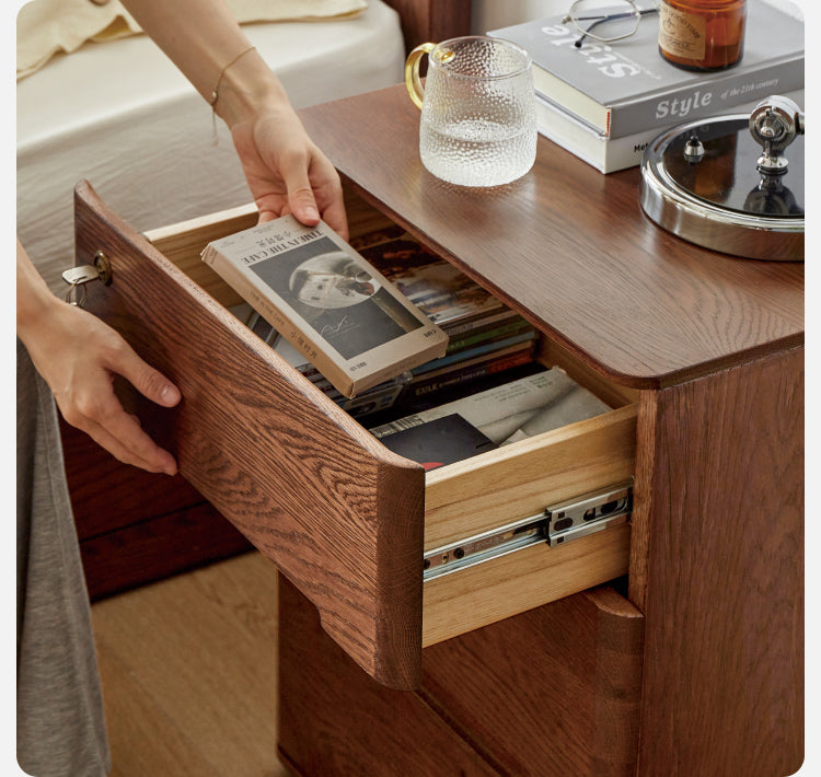 Oak solid wood Nightstand with lock"