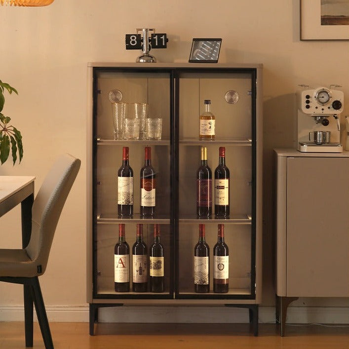 Poplar Solid Wood Wine Cabinet, Luxury Glass Door Display Cabinet LED lighting-