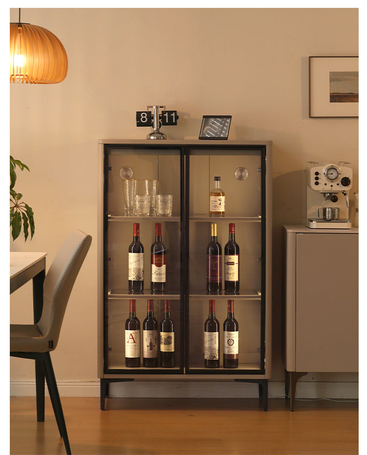 Poplar Solid Wood Wine Cabinet, Display Cabinet Glass Door Light Luxury