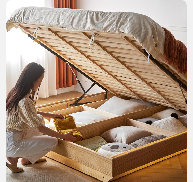 Oak solid wood platform bed, headboard-free bed suspension bed.