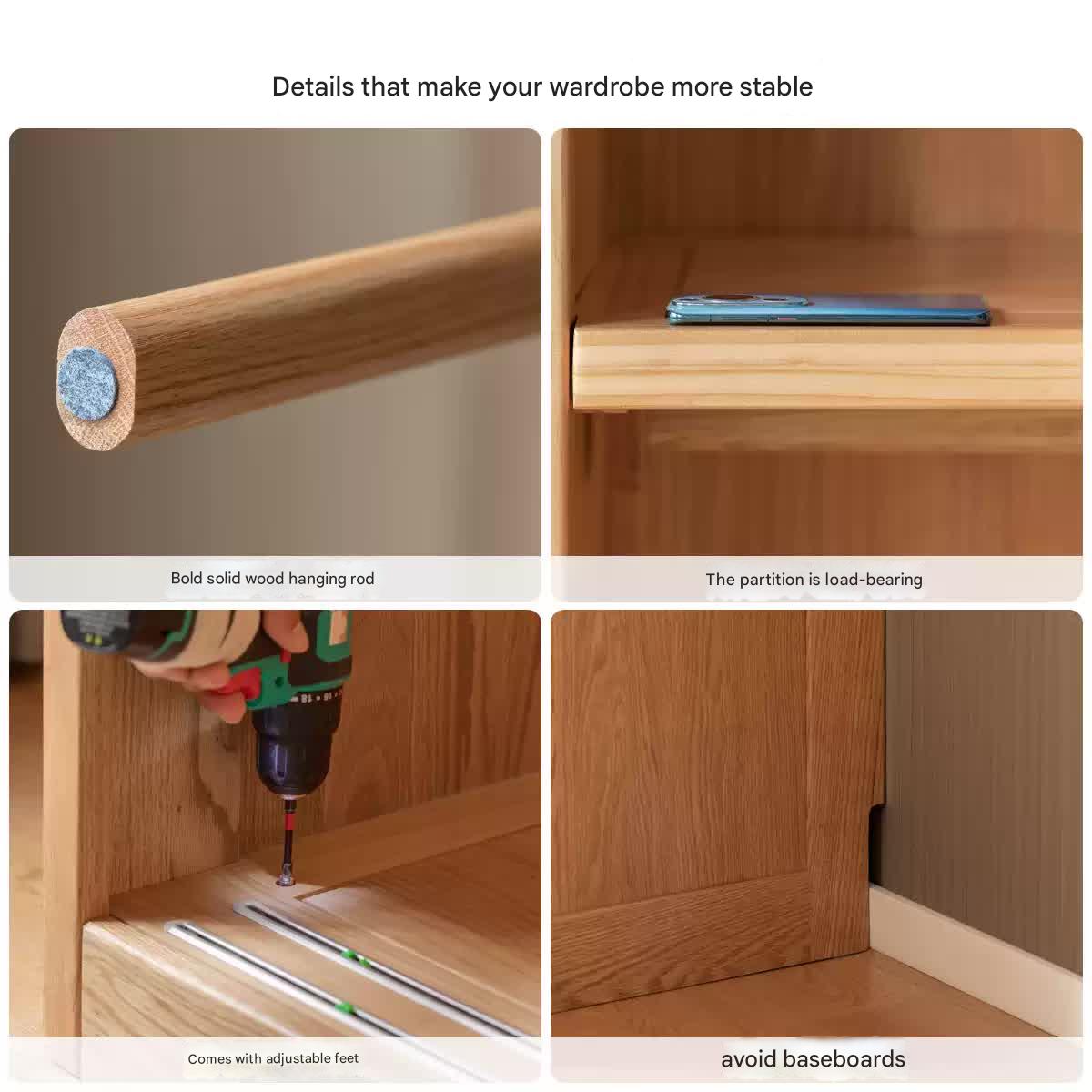 Oak Solid Wood Modern Wardrobe.
