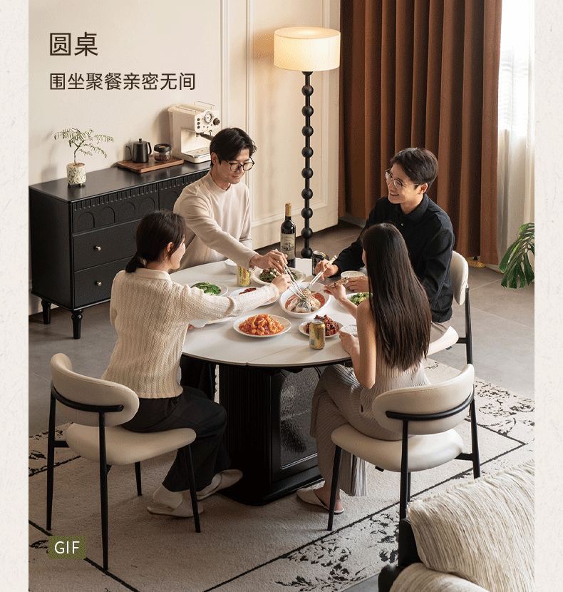 Rubberwood Solid Round Extendable Pedestal Dining Table with Stone Top and Storage Base