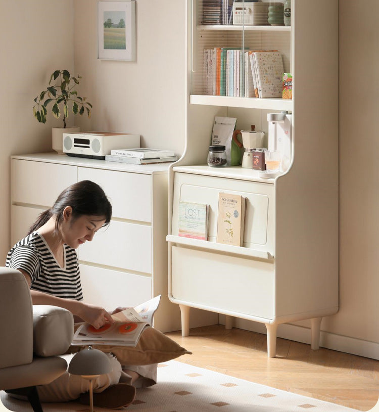 Rubber Solid Wood Bookcase Cream Storage Cabinet Display