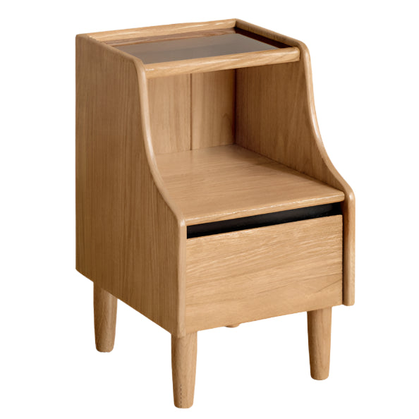 Solid RubberWood, Oak Solid Wood Nightstand with Glass Door with Storage