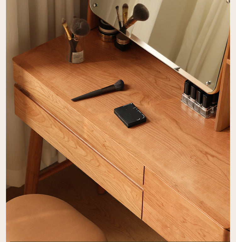 Cherry Solid Wood Dressing Table Nordic Makeup Mirror.