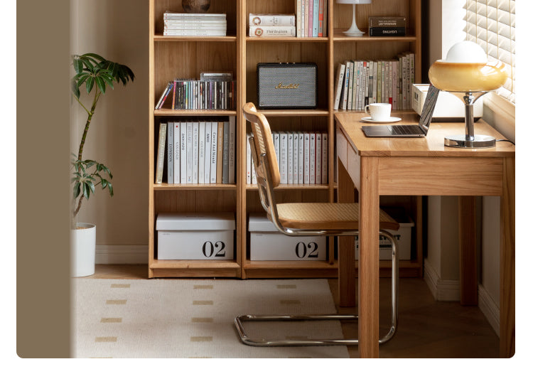 Oak Solid Wood Nordic Style Bookshelf with Floor Storage Cabinet