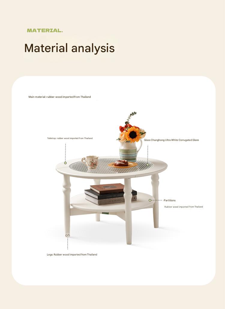 Rubber Solid Wood French Cream Style Glass Coffee Table