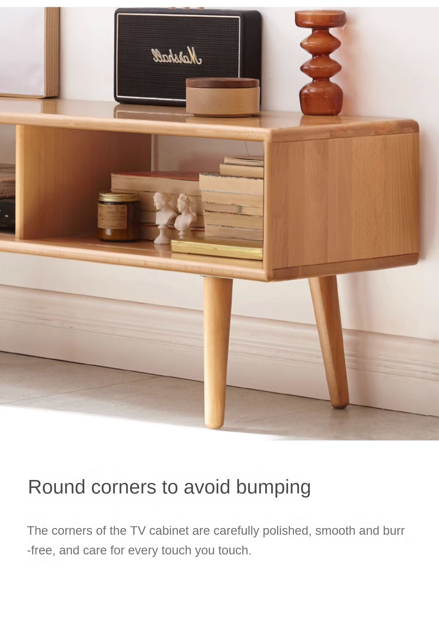 Beech Solid Wood TV Cabinet Open Storage.