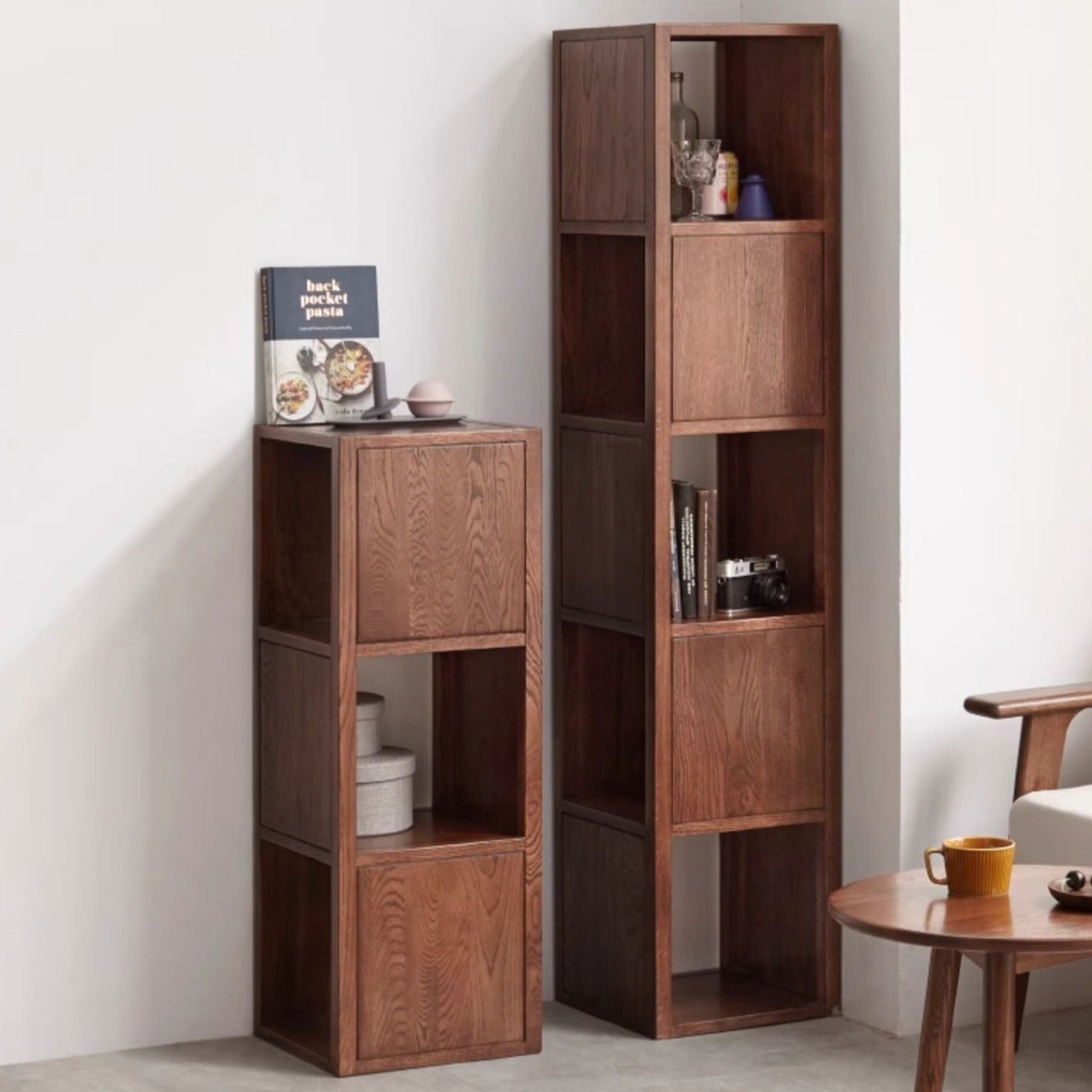 Oak, Ash Solid Wood Bookshelf Narrow Cabinet