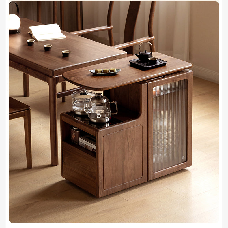 Black Walnut, Oak Solid Wood Movable Multifunctional Tea Cabinet Kettle Integrated