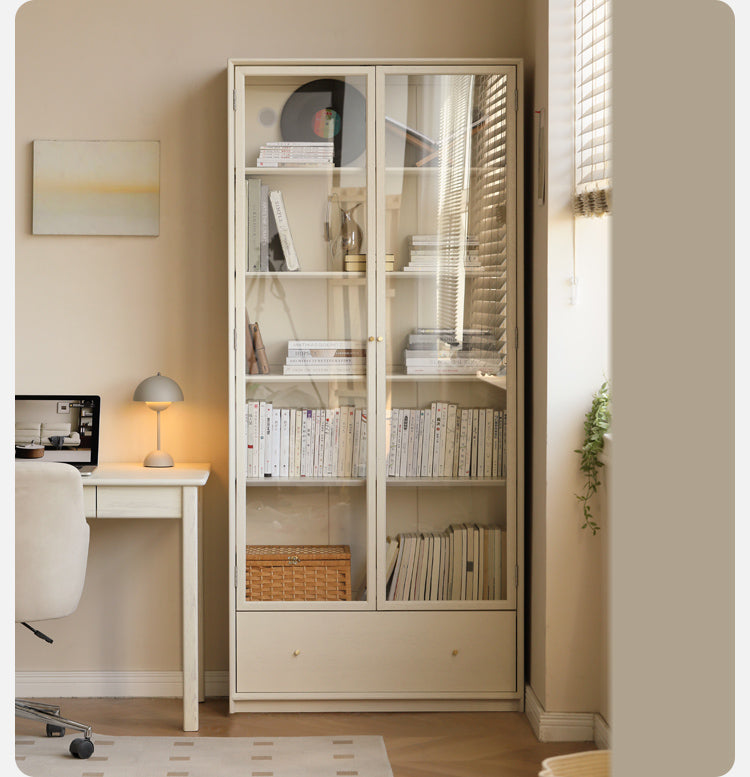 Oak Solid Wood Combination Bookcase Glass Door Floor-to-ceiling Bookshelf