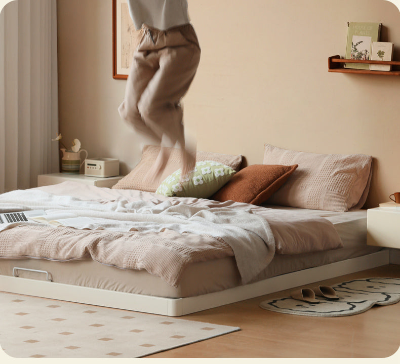 Birch solid wood platform bed, headboard-free bed floor bed cream style