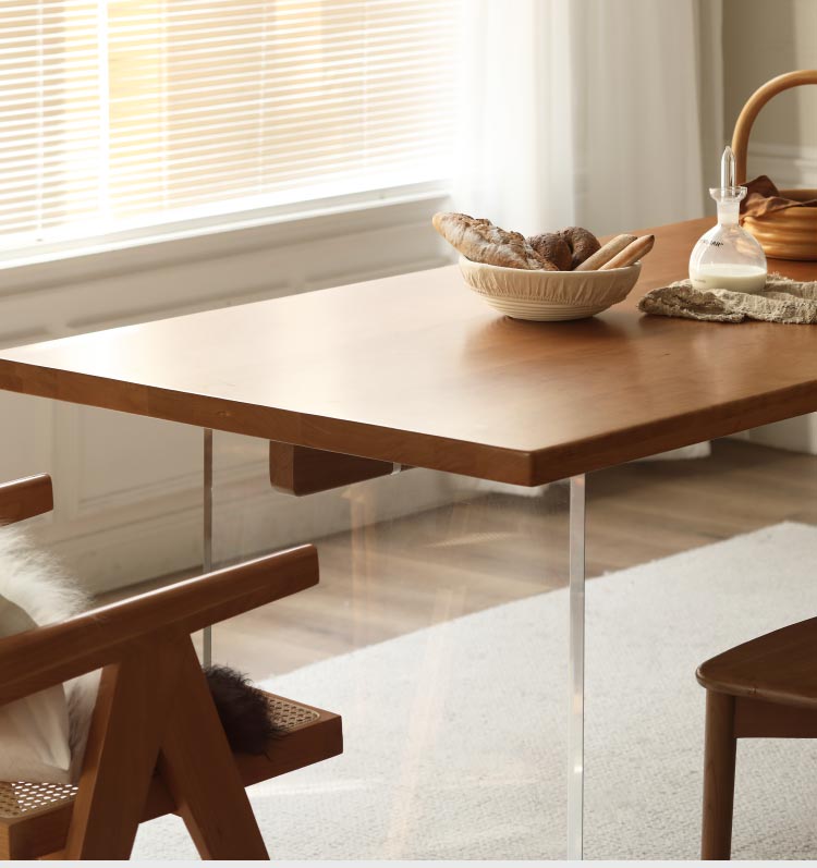Oak, Cherry Solid Wood Acrylic Suspended Dining Table