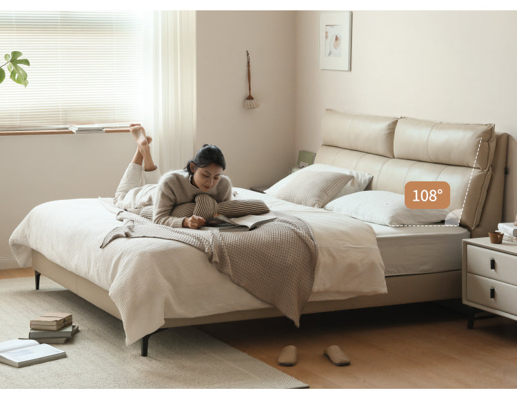 Cow Leather Bed ,Technology Cloth Wood Bed