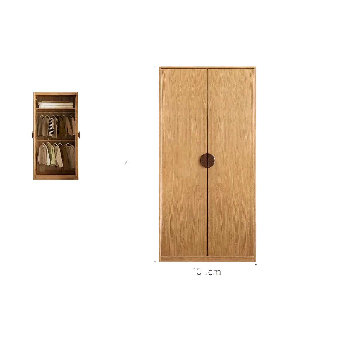 Oak Solid Wood Kids Wardrobe Armoire with Open Shelf and Drawer Combo