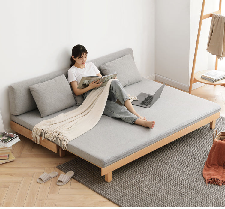 European Beech Solid Wood Sofa Bed Retractable Folding Bbed.