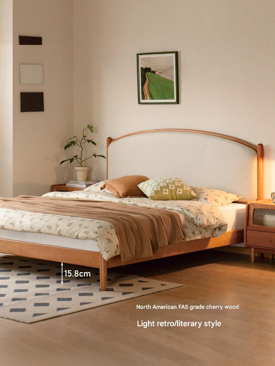 Cherry Solid Wood Bed Technology Сloth Cream Style