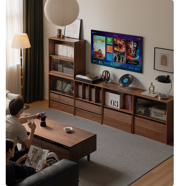 Sandalwood, Oak, Black Walnut, Ash Solid Wood Light Luxury Style Module Bookcase